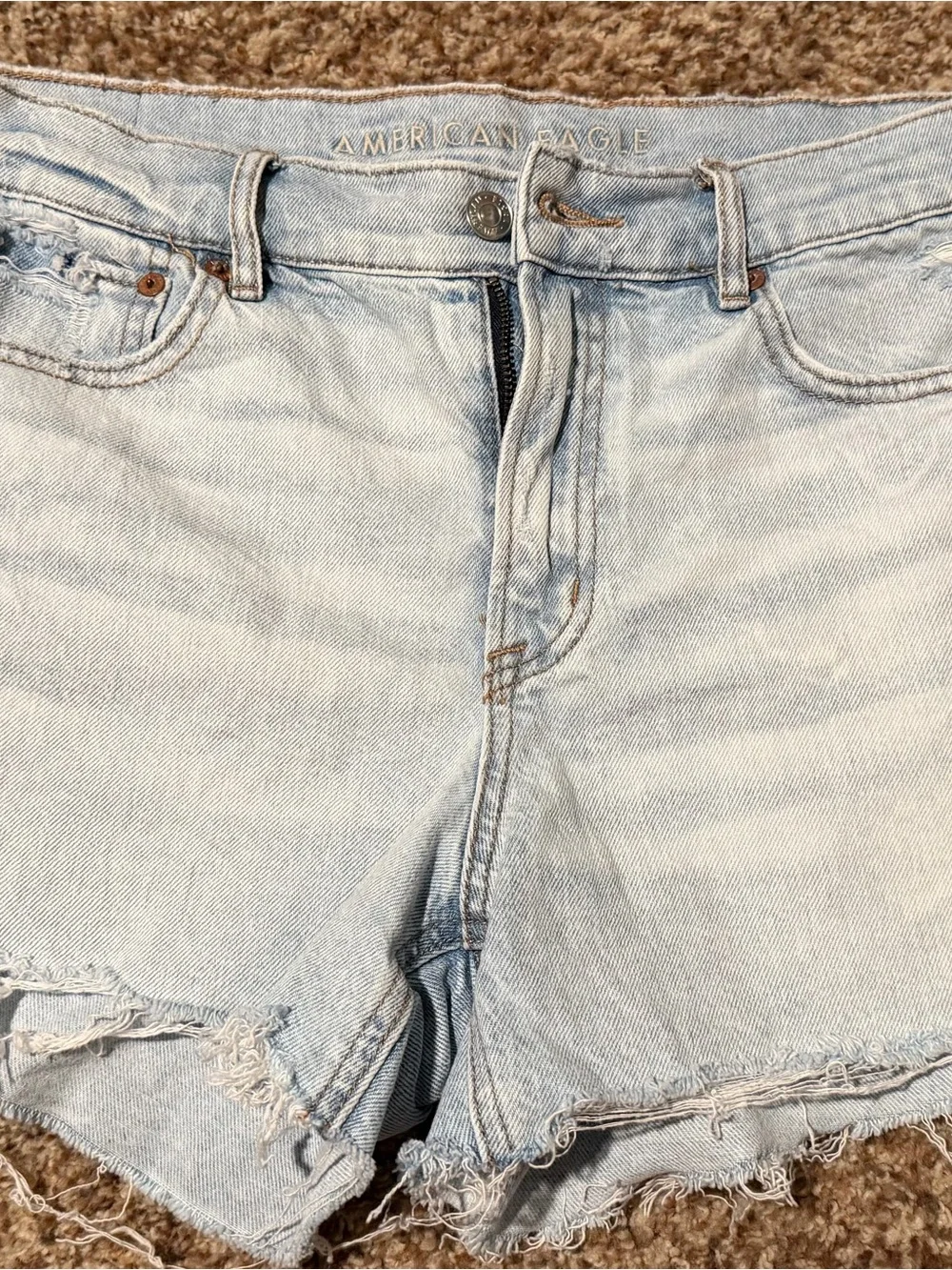 American Eagle Outfitters Light Blue Distressed High-Rise Denim Shorts